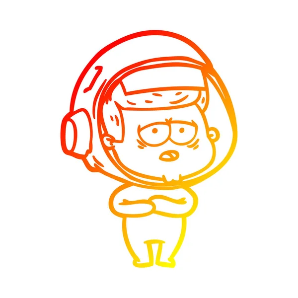 暖かいグラデーションライン描画漫画疲れた宇宙飛行士 — ストックベクタ