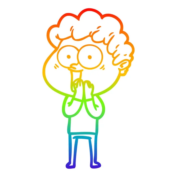 Arco iris gradiente línea dibujo dibujos animados feliz hombre — Vector de stock