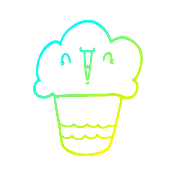 Froid gradient ligne dessin dessin animé cupcake avec visage — Image vectorielle