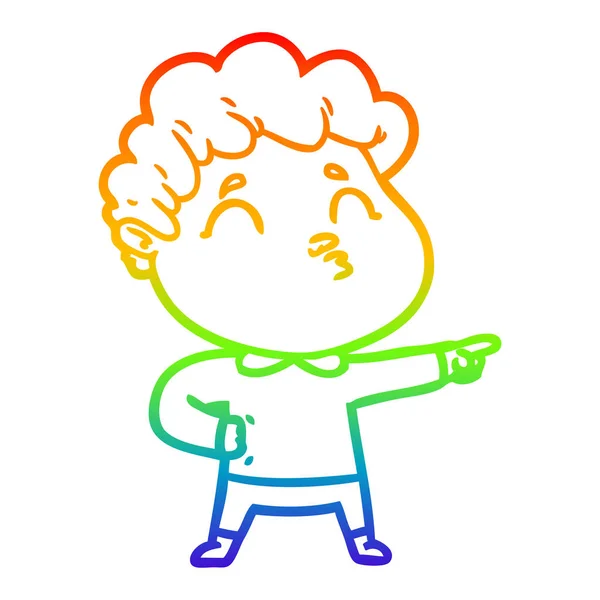 Rainbow gradient ligne dessin dessin animé homme boudage — Image vectorielle