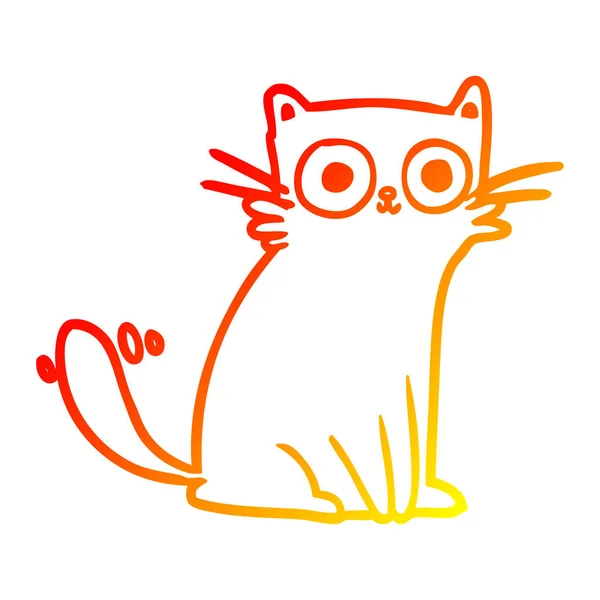 Línea de gradiente caliente dibujo mirando fijamente gato — Vector de stock