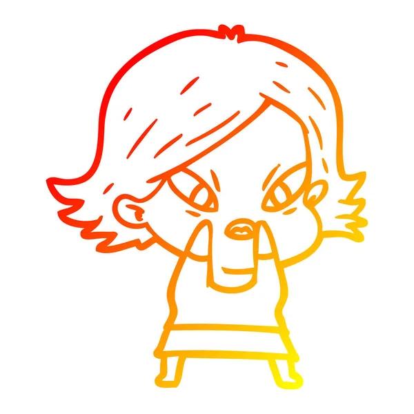 Sıcak degrade çizgi çizim karikatür stresli kadın — Stok Vektör