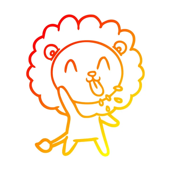 Linea gradiente caldo disegno felice cartone animato leone — Vettoriale Stock
