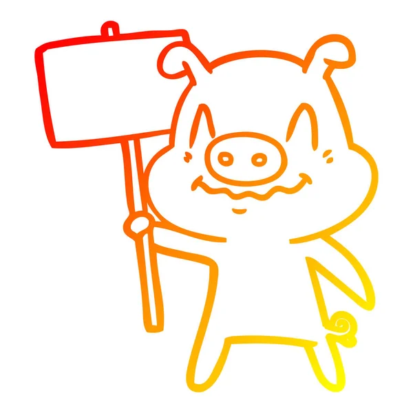 Línea de gradiente caliente dibujo nervioso cerdo de dibujos animados — Vector de stock