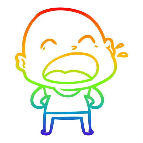 Regenbogen-Gradienten-Linie Zeichnung Karikatur schreit Mann mit Glatze — Stockvektor