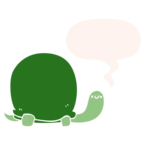 Tartaruga de desenho animado bonito e bolha de fala em estilo retro — Vetor de Stock
