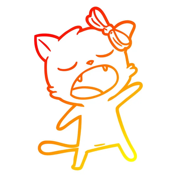 Meleg színátmenet vonal rajz rajzfilm éneklő macska — Stock Vector