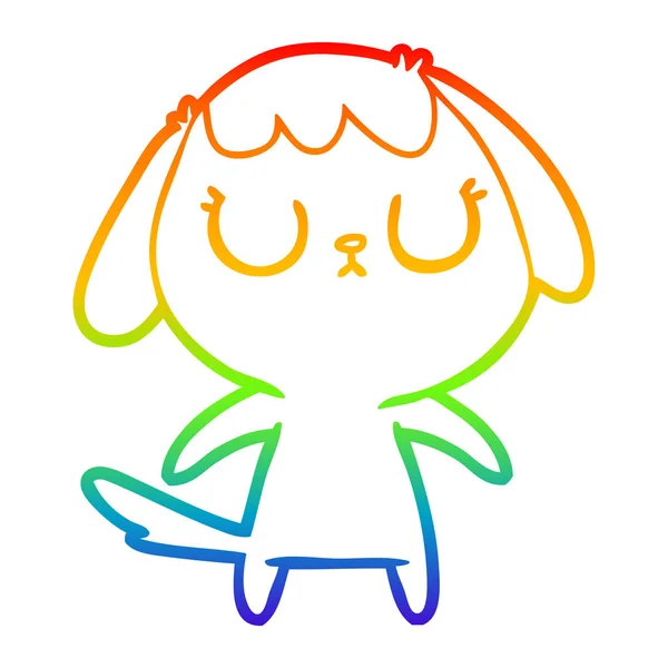 Regenboog gradiënt lijntekening cute cartoon hond — Stockvector