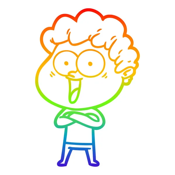 Regenboog gradiënt lijntekening cartoon gelukkig man — Stockvector