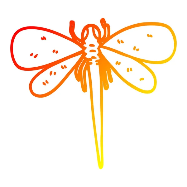 Warm gradient line drawing cartoon dragonfly — Stock Vector