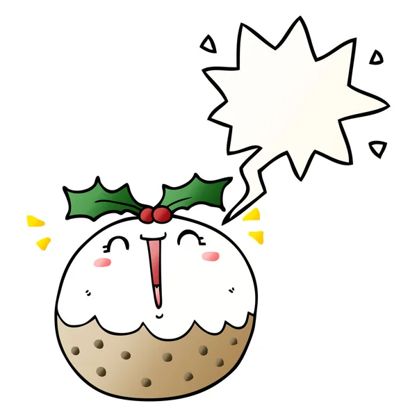 Niedlichen Cartoon-Weihnachtspudding und Sprechblase in glatter Gradi — Stockvektor