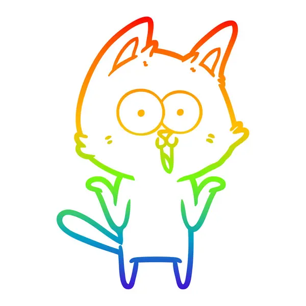 Regenboog gradiënt lijntekening grappige cartoon kat — Stockvector