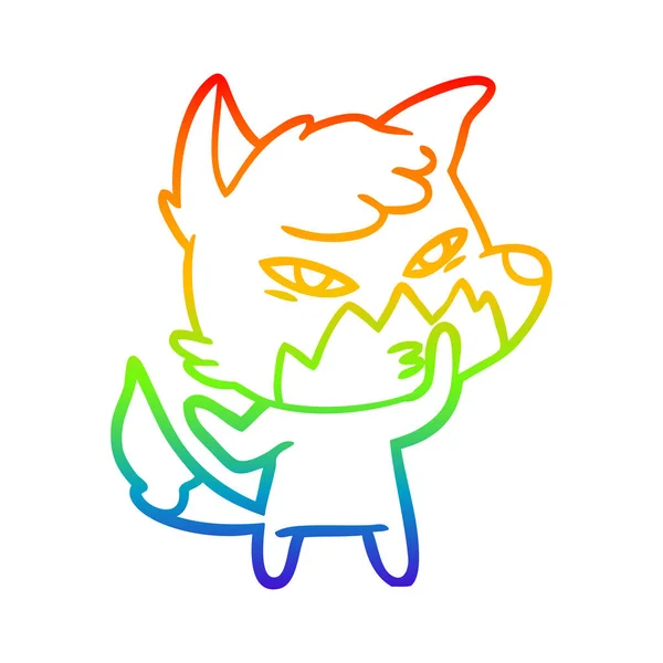 Rainbow gradient ligne dessin habile dessin animé renard — Image vectorielle