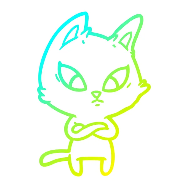 Холодна градієнтна лінія малювання спантеличена мультяшна кішка — стоковий вектор