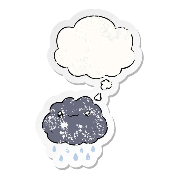 Cartoon wolk en gedachte Bubble als een verdrietig versleten sticker — Stockvector