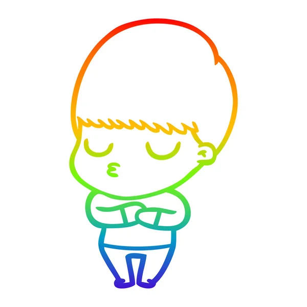 Regenboog gradiënt lijntekening cartoon kalm jongen — Stockvector