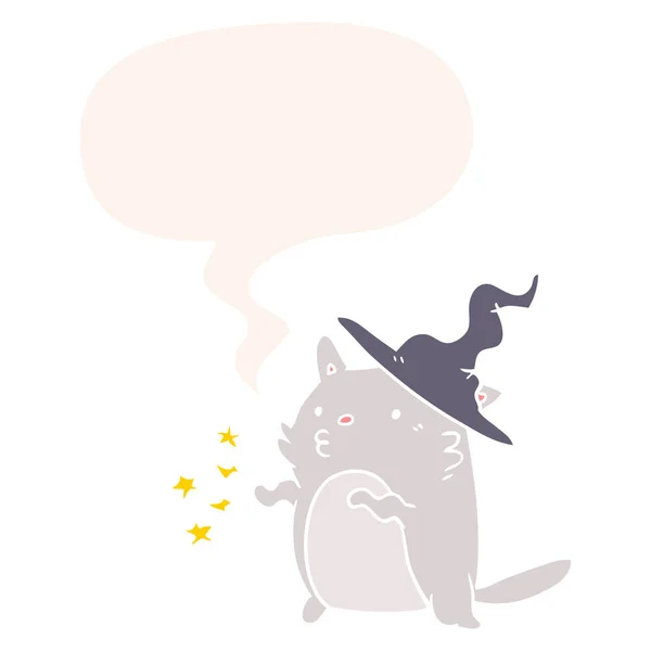 Magique incroyable dessin animé chat magicien et bulle de parole dans rétro st — Image vectorielle