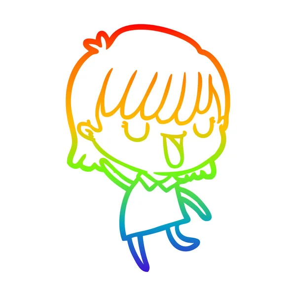 Rainbow gradient line drawing cartoon woman — Stock Vector