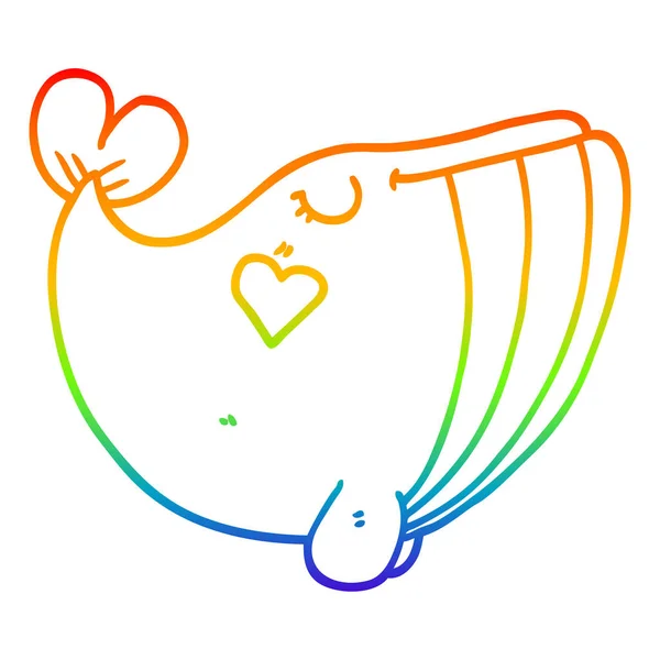 Regenboog gradiënt lijntekening cartoon walvis met liefde hart — Stockvector