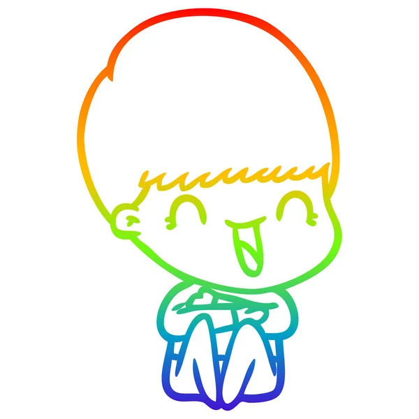 Arco iris gradiente línea dibujo feliz dibujos animados chico — Vector de stock