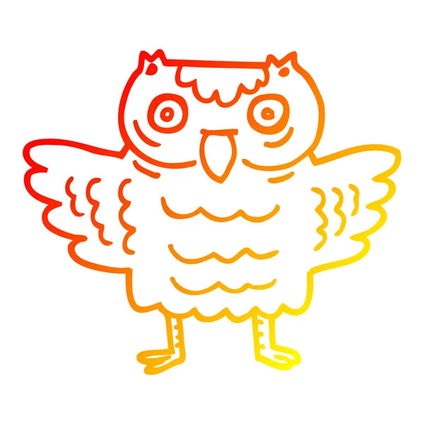 Warm gradient line drawing cartoon funny owl — Stock Vector