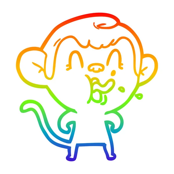 Arco iris gradiente línea dibujo loco dibujos animados mono — Vector de stock