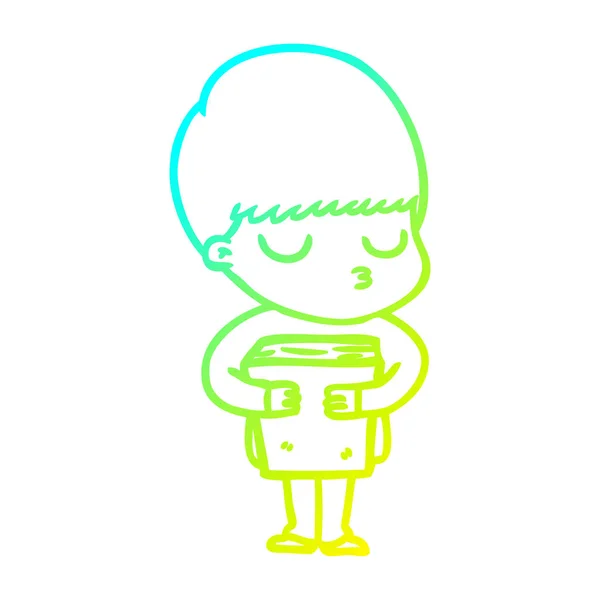 Cold gradient line drawing cartoon calm boy — стоковый вектор