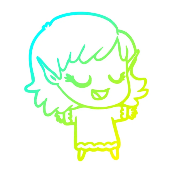 Linea gradiente freddo disegno felice ragazza elfo cartone animato — Vettoriale Stock