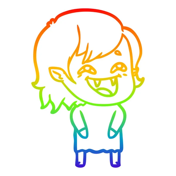 虹のグラデーションライン描画漫画笑い吸血鬼の女の子 — ストックベクタ