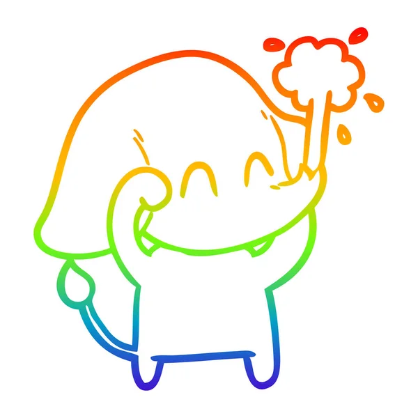 Arco iris gradiente línea dibujo lindo dibujos animados elefante chorro wat — Vector de stock