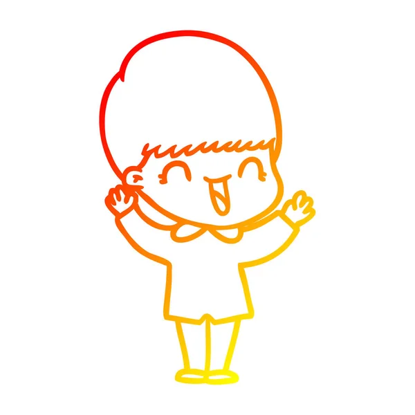 Línea de gradiente caliente dibujo feliz niño de dibujos animados — Vector de stock