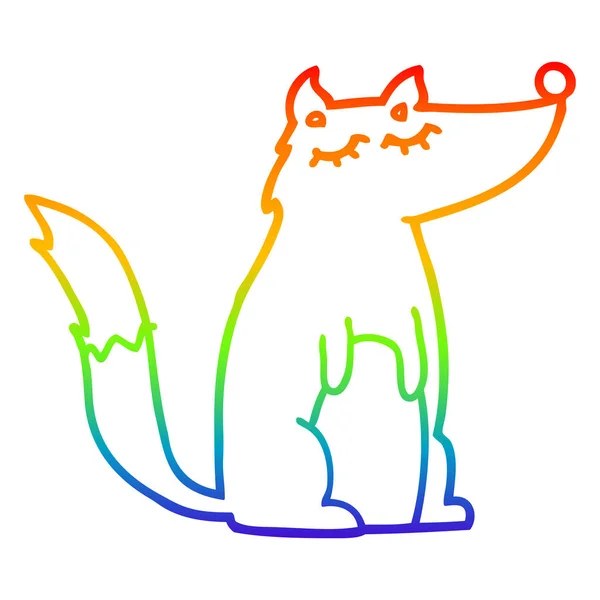 Arco iris gradiente línea dibujo dibujos animados lobo — Vector de stock