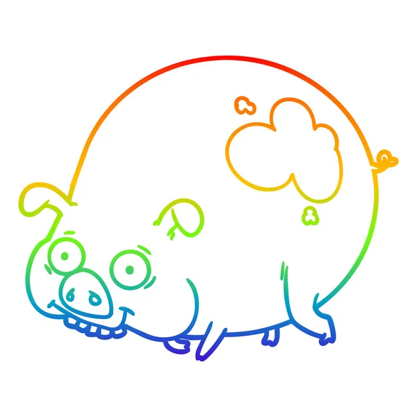 Linea gradiente arcobaleno disegno cartone animato maiale fangoso — Vettoriale Stock