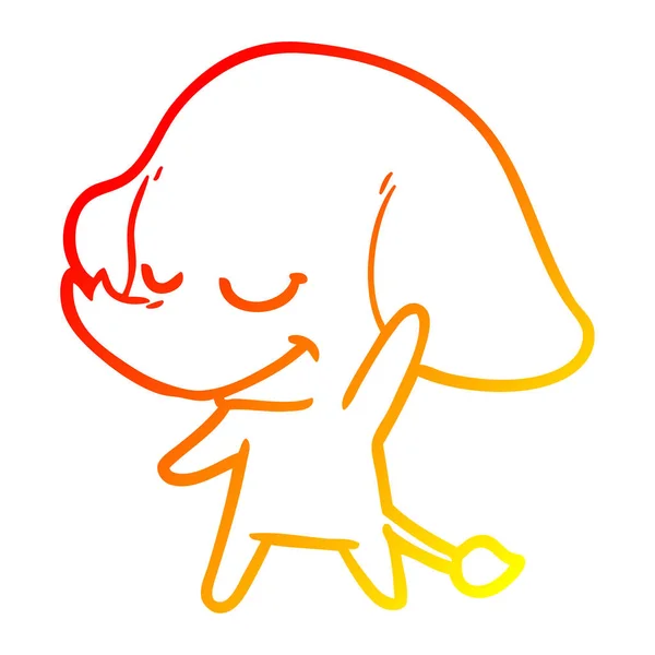 Linha gradiente quente desenho desenho desenho animado sorrindo elefante — Vetor de Stock