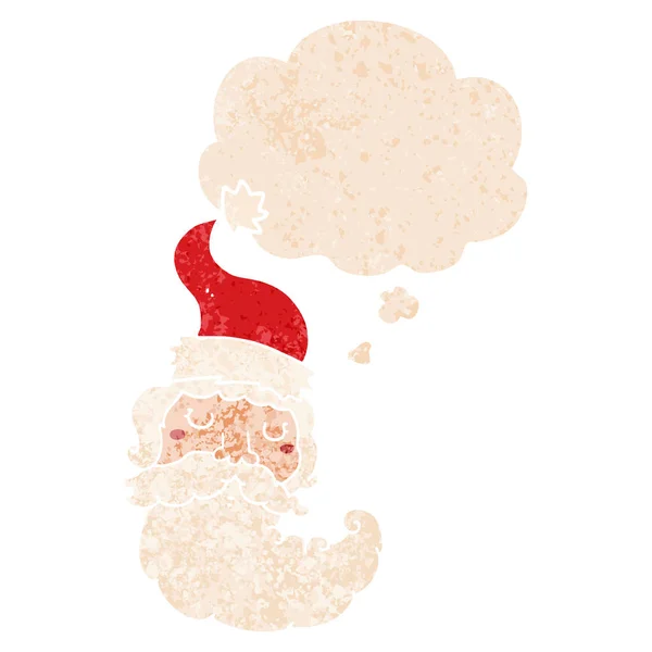 Κινούμενα σχέδια Santa πρόσωπο και φούσκα σκέψης σε ρετρό υφή στυλ — Διανυσματικό Αρχείο