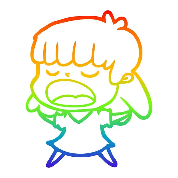 Rainbow gradient ligne dessin dessin animé femme parler fort — Image vectorielle