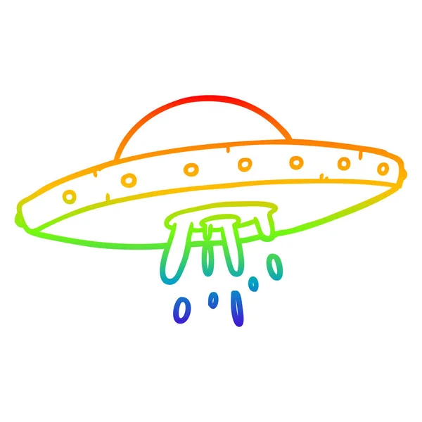 Tęczowy gradient linia rysunek pływające UFO — Wektor stockowy