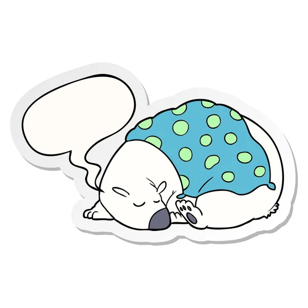 Cartoon polar bear sleeping and speech bubble sticker — Stock Vector