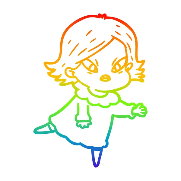 Linea gradiente arcobaleno disegno cartone animato donna stressata — Vettoriale Stock
