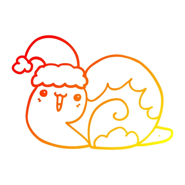 Teplá Přechodová čára kresba roztomilý kreslený vánoční hlemýždi — Stockový vektor