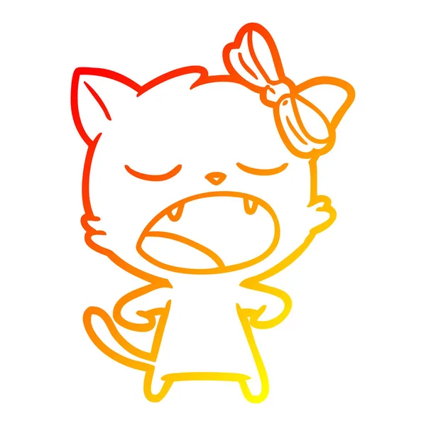 따뜻한 그라데이션 라인 그리기 만화 하품 고양이 — 스톡 벡터