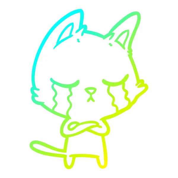 Холодна градієнтна лінія малювання плаче мультяшний кіт — стоковий вектор