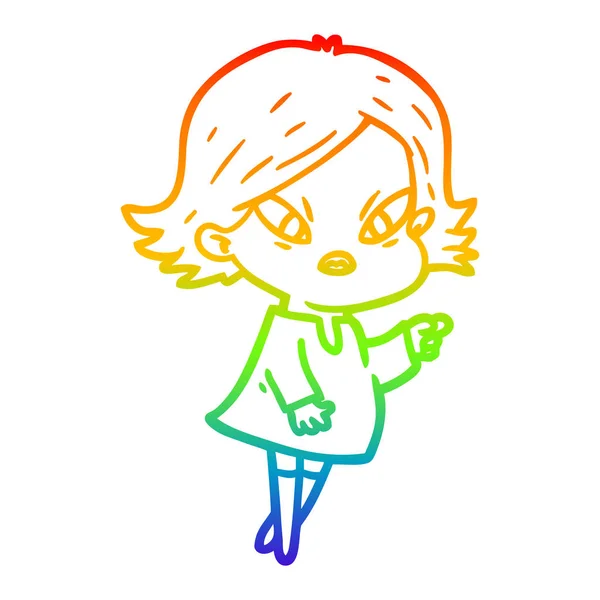 虹のグラデーションライン描画漫画ストレス女性 — ストックベクタ