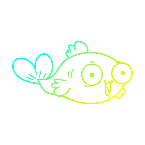 Kall gradient linje ritning Happy guldfisk tecknad — Stock vektor