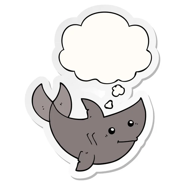 Cartoon shark and thought bubble as a printed sticker — Stock Vector