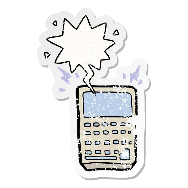 Cartoon Calculator en toespraak bubble noodlijdende sticker — Stockvector