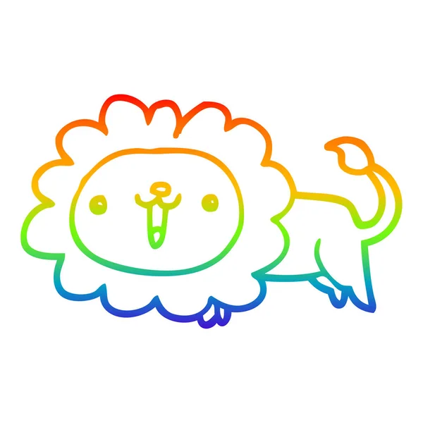 Rainbow gradient line drawing cute cartoon lion — Stock Vector