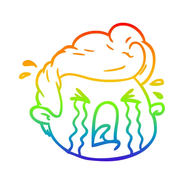 Rainbow gradient line drawing cartoon crying boy — Stock Vector