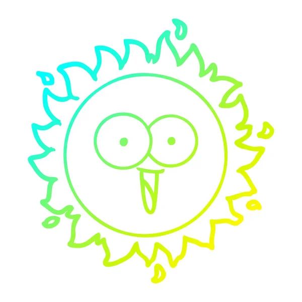 Linha gradiente frio desenho feliz sol dos desenhos animados — Vetor de Stock