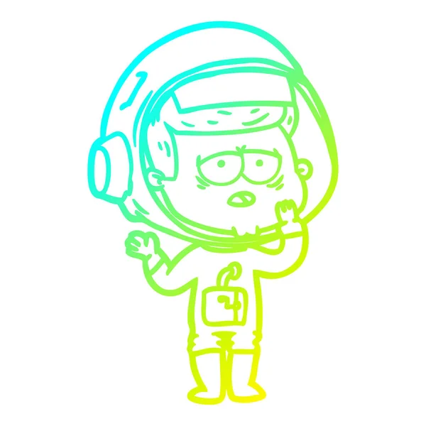 Linha gradiente frio desenho cartoon astronauta cansado — Vetor de Stock